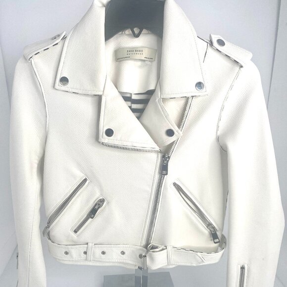 NWOT ZARA Faux PEARL LEATHER MOTO JACKET - Picture 3 of 7